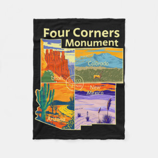 Vintage Four Corners Monument With Us National Par Fleece Blanket