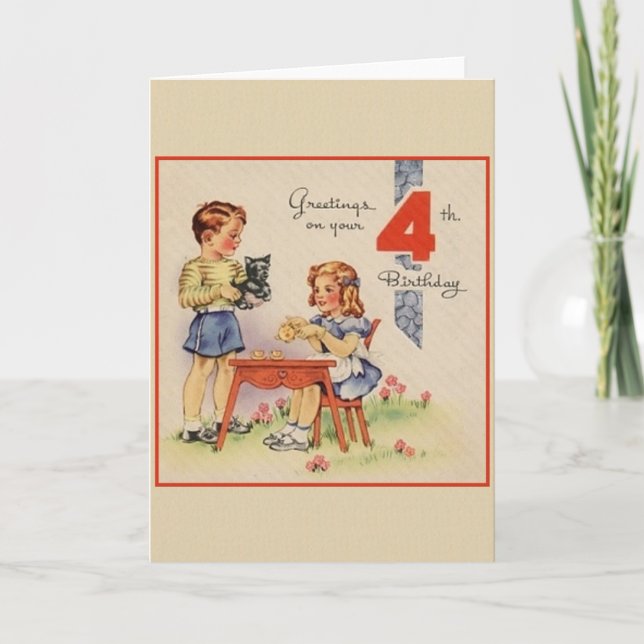 Vintage Fourth Birthday Greeting Card (Front)