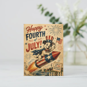 Vintage Fourth of July Postcard Patriotic Puppy