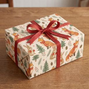 Vintage Fox and Bunny Woodland Christmas Wrapping Paper Sheets