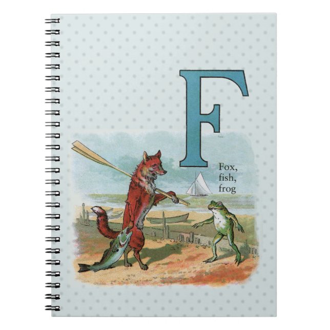 Vintage Fox and Frog Beach Whimsical Illustration Notebook (Front)
