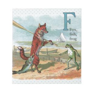 Vintage Fox and Frog Beach Whimsical Illustration Notepad