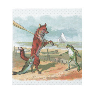 Vintage Fox and Frog Beach Whimsical Illustration Notepad