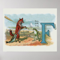 Vintage Fox and Frog Beach Whimsical Illustration