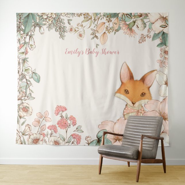 Vintage Fox Baby Shower Backdrop landscape Cream (In Situ (Horizontal))