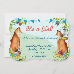 Vintage Fox Bunting Garden Baby Girl Announcement