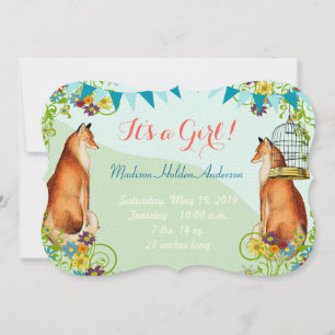 Vintage Fox Bunting Garden Baby Girl Announcement