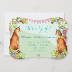 Vintage Fox Bunting Garden Baby Girl Announcement