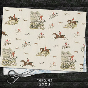 Vintage Fox Chase Horse Riders Hounds Hunting Tissue Paper
