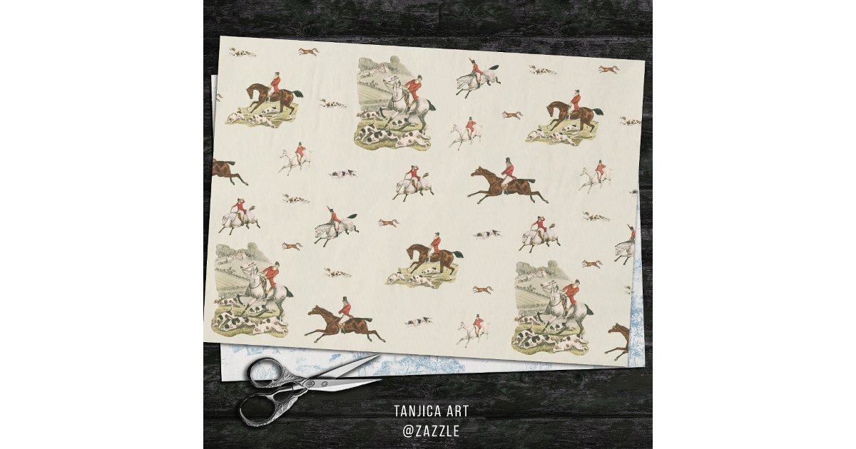 Paper Rider Photo Vintage Fox Chase Horse Riders Hounds Hunting Tissue Paper | Zazzle