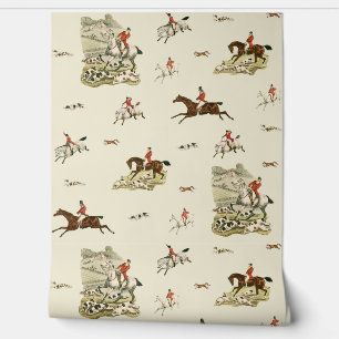 Vintage Fox Chase Horse Riders Hounds Hunting Wallpaper