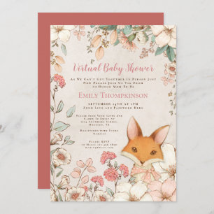 Vintage Fox Floral Cream White Virtual Baby Shower Invitation