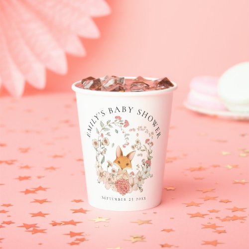 Vintage Fox Florals Name Date  Baby Shower Paper Cups