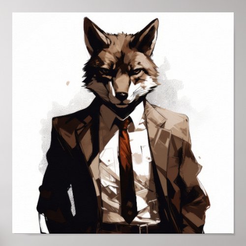 Vintage Fox in a Classy Suit _ Quirky One_Line Dra Poster