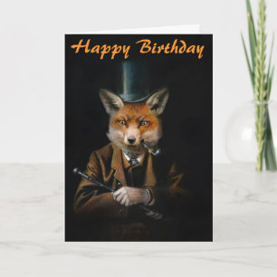 Vintage Fox In Hat Birthday Card