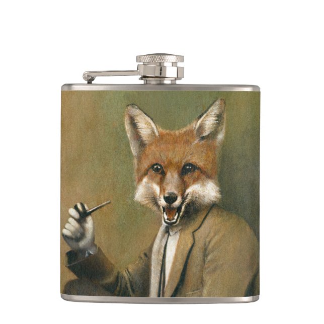 Vintage Fox In Suit Flask (Front)