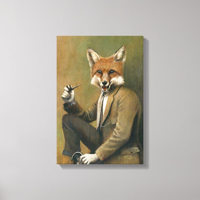 Vintage Fox In Suit Wrapped Canvas Print (Front)