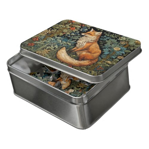Vintage Fox in the Forest William Morris Inspired Jigsaw Puzzle