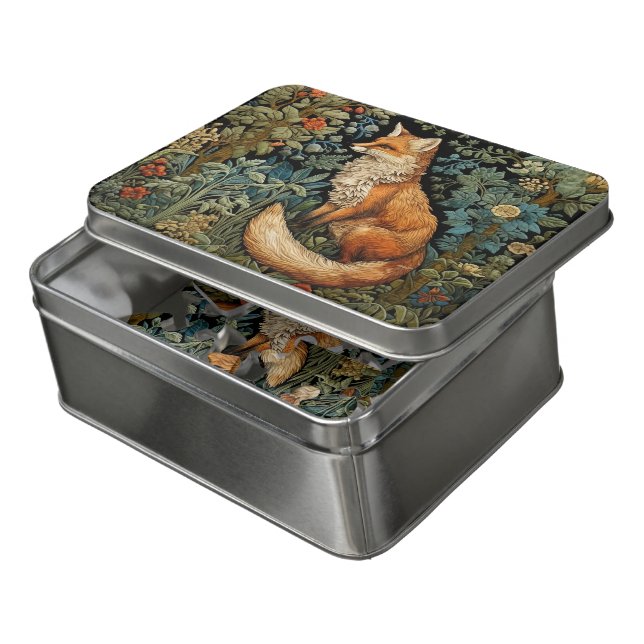 Vintage Fox in the Forest William Morris Inspired Jigsaw Puzzle (Lid Open)