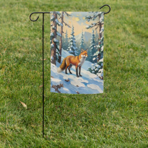 Vintage Fox in the Snowy Woods Christmas Painting Garden Flag