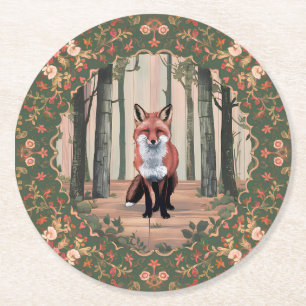 Vintage Fox in the Woods Nature-Inspired art Round Paper Coaster