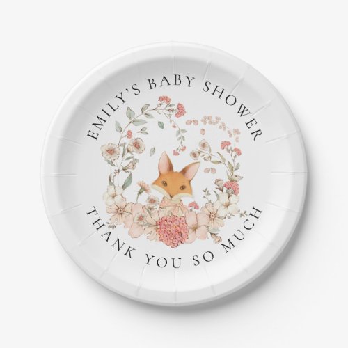 Vintage Fox Name Thank You Girl Baby Shower Paper Plates