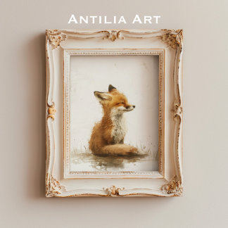 Vintage Fox Painting Woodland Animal Poster
