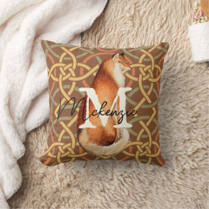Vintage Fox Retro Brown Tan Geometric Pattern Throw Pillow