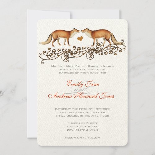 Vintage Foxes Wedding Invitation