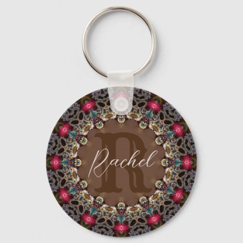 Vintage Fractal Lace Custom Name  Quote Keychain