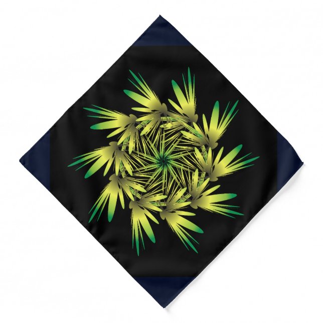 Vintage Fractal Mandala Lemon Lime Bandana (Front)