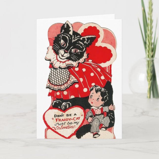 Vintage Fraidy Cat Valentine's Day Greeting Card (Front)