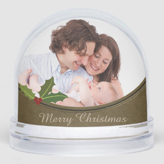 Vintage Frame 2 x Family Photo Merry Christmas Snow Globe
