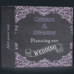 Vintage frame and chalkboard wedding planner binder<br><div class="desc">Purple vintage scroll leaf frame and chalkboard wedding planner/organizer binder featuring a lilac purple vintage frame of scroll leaves on a charcoal grey chalkboard or blackboard background and your text in a white scroll banner. A modern and contemporary approach to a vintage theme. This retro template design is part of...</div>