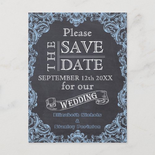 Vintage frame and chalkboard wedding Save the Date Announcement Postcard