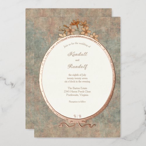 Vintage Frame and Watered Silk 2 Foil Invitation