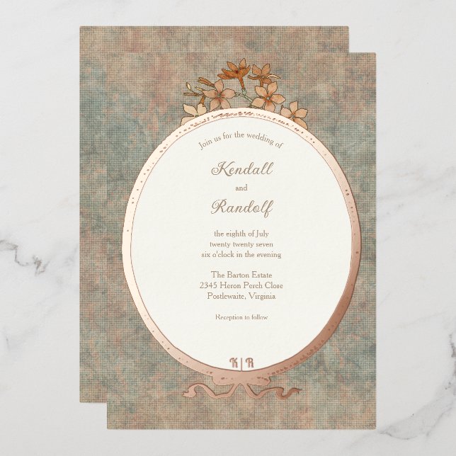 Vintage Frame and Watered Silk 2 Foil Invitation (Front/Back)