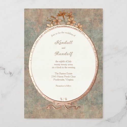 Vintage Frame and Watered Silk Foil Invitation