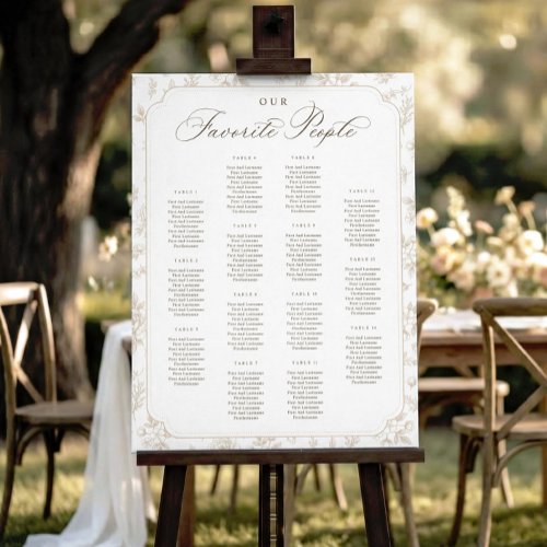 Vintage Frame Beige Tan Wedding Seating Chart Foam Board