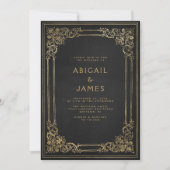 Vintage Frame Black Gold Wedding Invitation | Zazzle