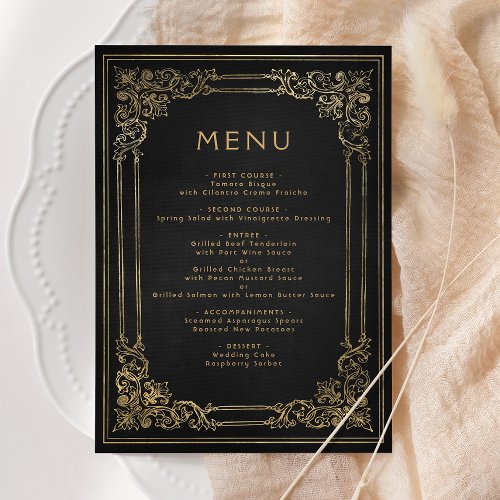 Vintage Frame Black Gold Wedding Menu