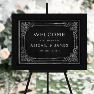 Vintage Frame Black Silver Wedding Welcome Sign