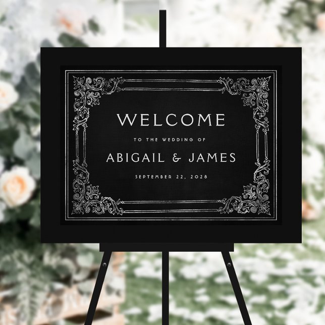 Vintage Frame Black Silver Wedding Welcome Sign (Creator Uploaded)