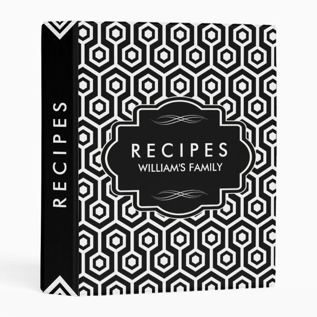 Vintage Frame Black & White Octagonal Pattern Mini Binder (Front/Spine)