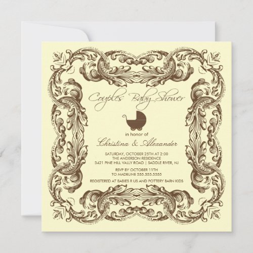 Vintage Frame Brown Couples Baby Shower Invitation
