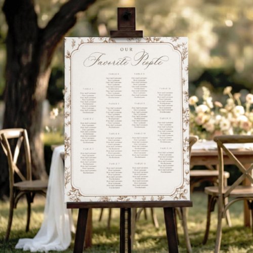 Vintage Frame Brown Cream Wedding Seating Chart Foam Board