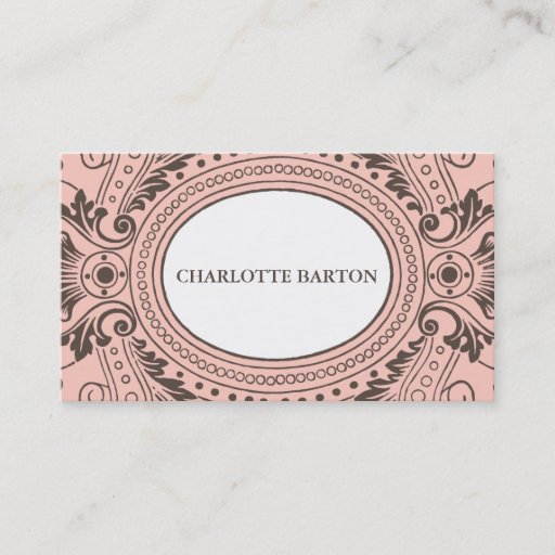 Customizable Vintage Frame Calling Card in Pink and Brown Business Cards