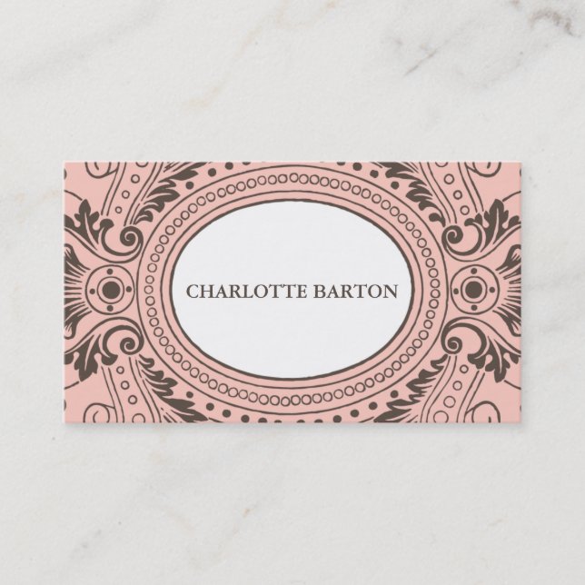 Vintage Frame Calling Card in Pink and Brown (Front)