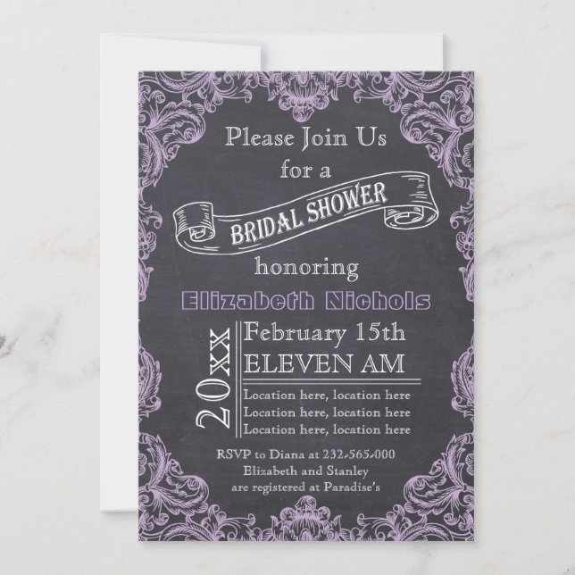Vintage frame & chalkboard wedding bridal shower invitation (Front)