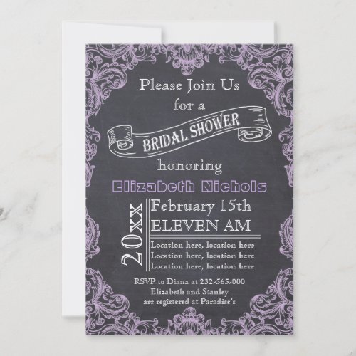 Vintage frame &amp; chalkboard wedding bridal shower announcements
